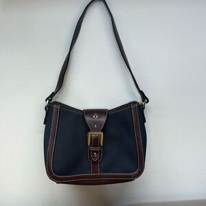 VTG ETIENNE AIGNER Leather and Nylon Handbag Black Brown Small Zip Top